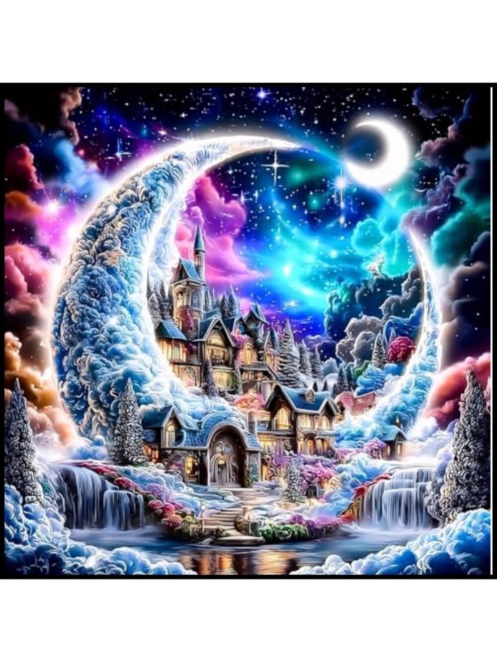 DIY Diamond Art Kit Moon House Full Drill Round Rhinestone 30x30cm